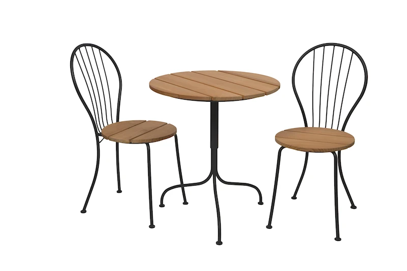 Akleja Café Set - Table & 2 chairs - Teak/Dark grey
