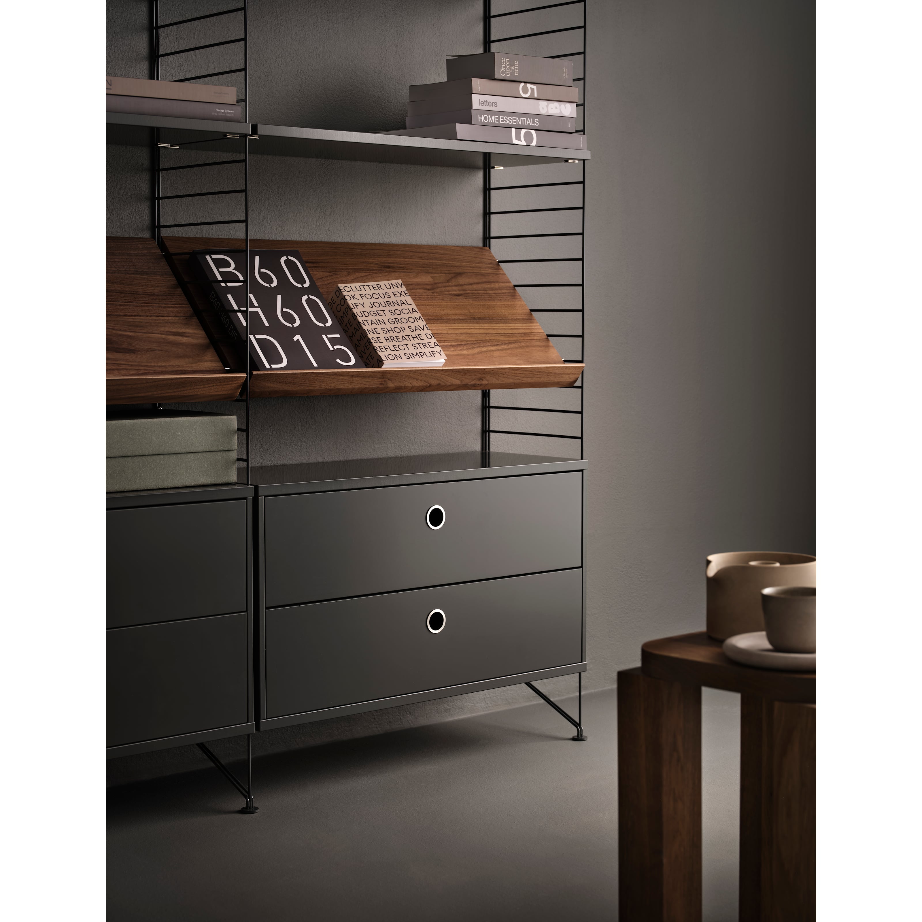 Magazine shelves solid w58 x d30 x h15 cm Walnut