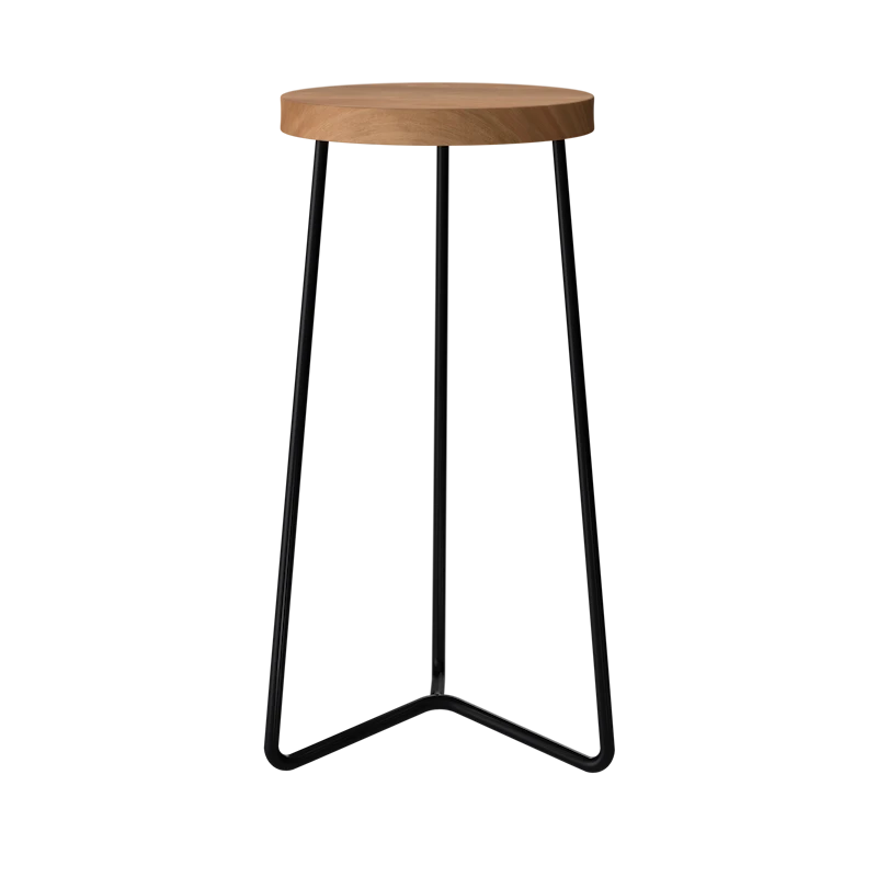 Stool V1 63 Untreated teak with black steel base