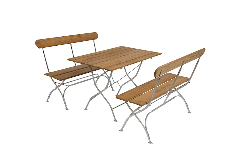 Brewery Table 110 + 2x Brewery Sofa Teak/Galvanized