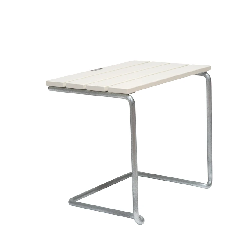Footstool A3 - White lacquered oak with hot galvanized base